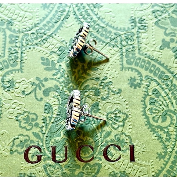 Gucci Interlocking G Torchon Stud Earrings - Aged Sterling Silver 925 - Full Set - Picture 4 of 6